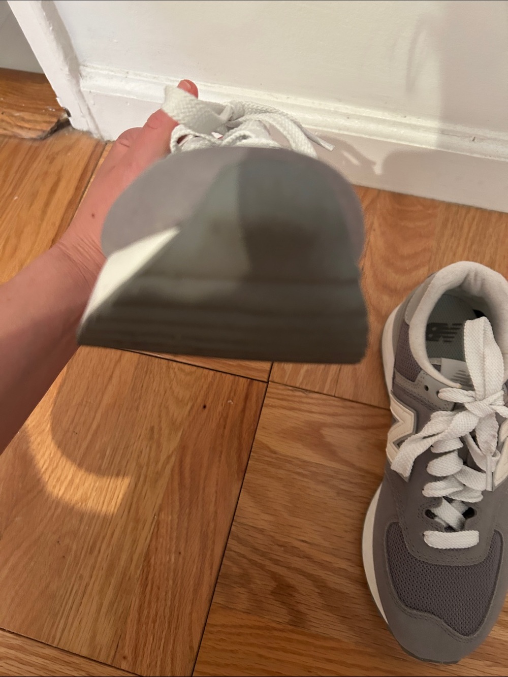 New Balance Gray and White Platform Sneakers - Picture 8 of 15